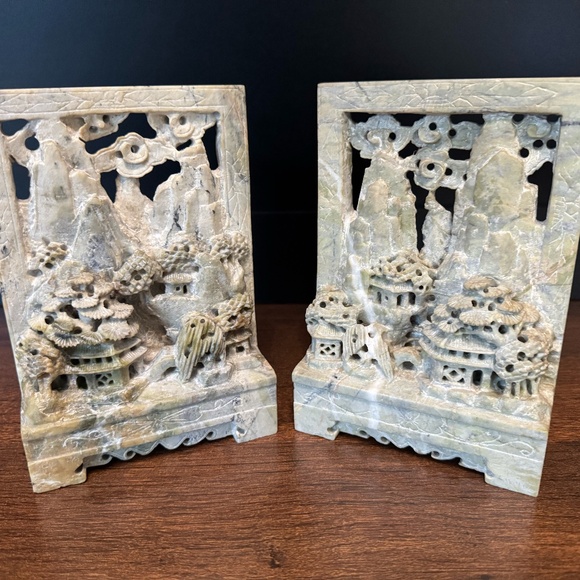 Other - Book end marble Chinoiserie Style Decor - Hand Carved - Vintage
